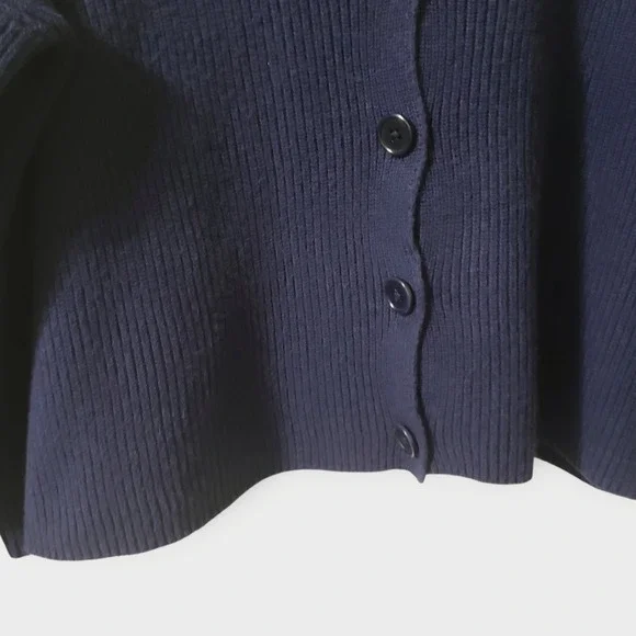 SOLD-Eileen Fisher Organic Cotton Hemp Cardigan Ribbed Boxy Cropped Sz M Navy - Picture 4 of 11